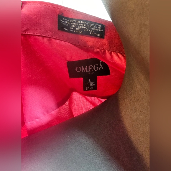 Omega Italy Long Sleeve Dress Shirt Solid Fuchsia Regular Fit sz 16-16.5, 34-35 - Picture 3 of 7